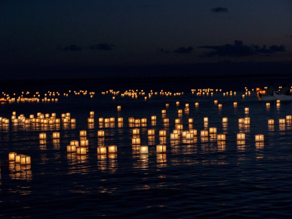 lac lanternes flottantes